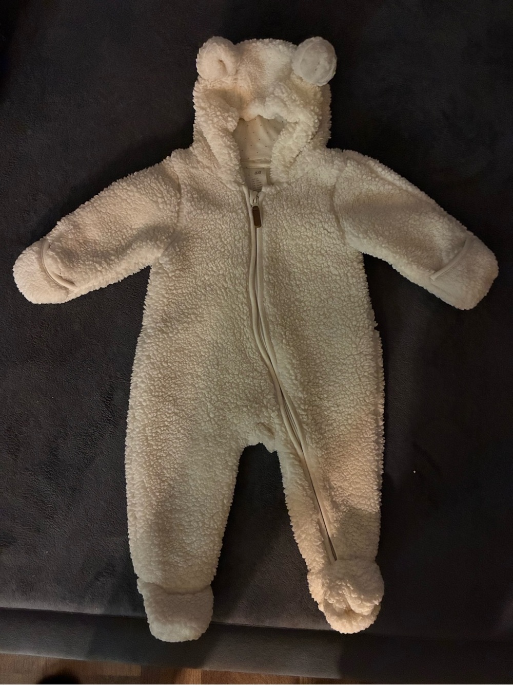 H&M Cream Teddy Fleece Baby One-Piece with Hood